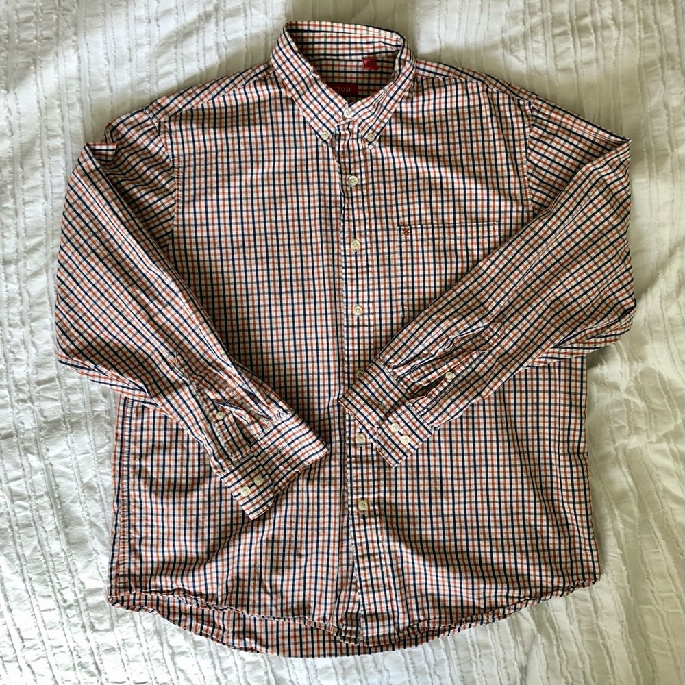 IZOD Men’s Blue & Orange Striped Button Down Collared Shirt